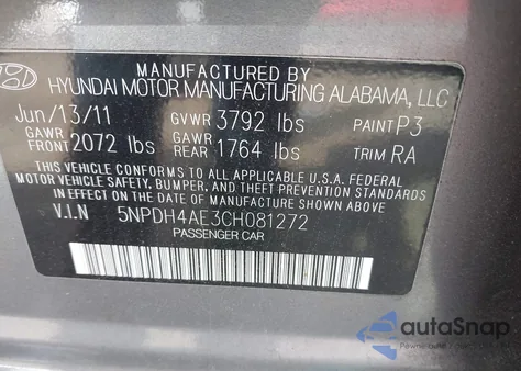 2012 Hyundai Elantra Limited из США, поврежденный, VIN 5NPDH4AE3CH081272